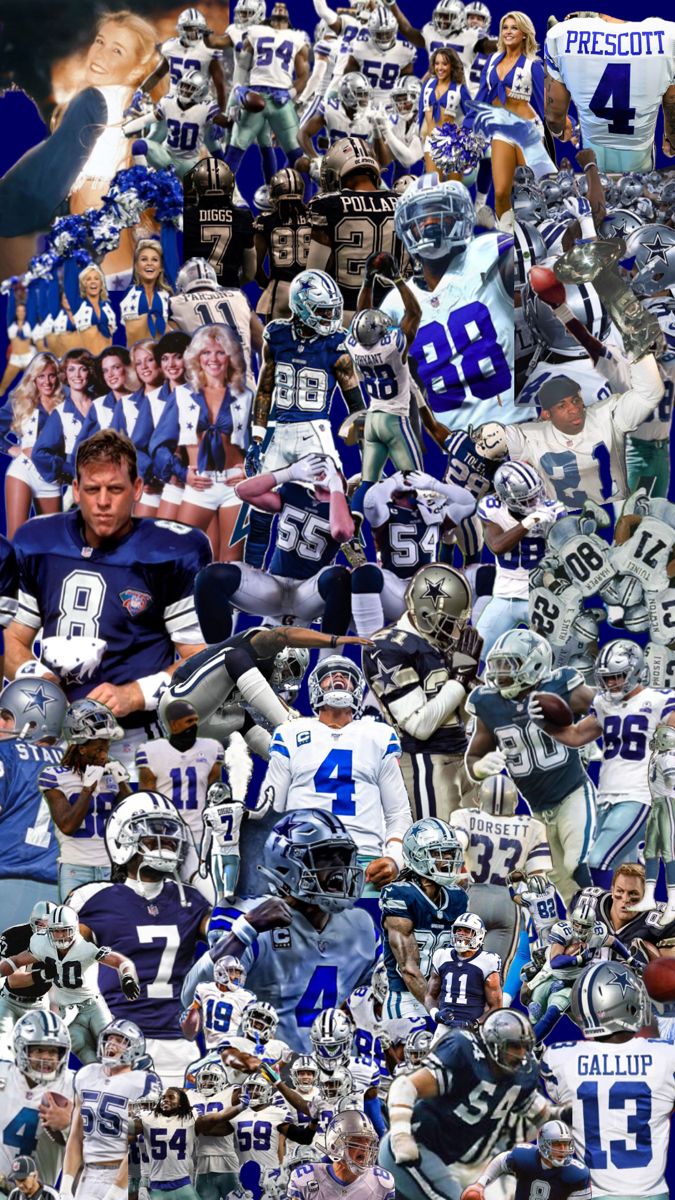 a collage of football players and their numbers in blue, white and grey colors