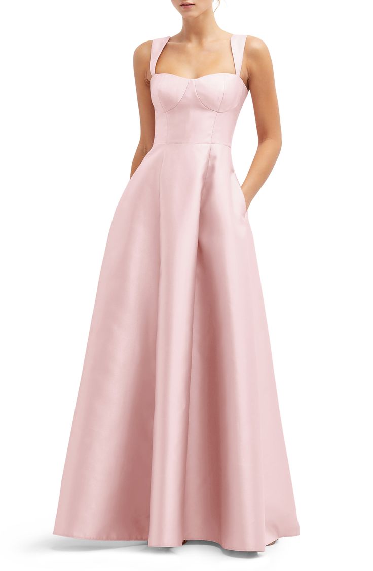 Alfred Sung Bustier Tie Back Gown | Nordstrom Light Pink Bridesmaid Dresses, Organza Gowns, Pink Bridesmaid Dress, Alfred Sung, Womens Long Dresses, Pink Formal Dresses, Pink Bridesmaid Dresses, Column Gown, Pink Gowns