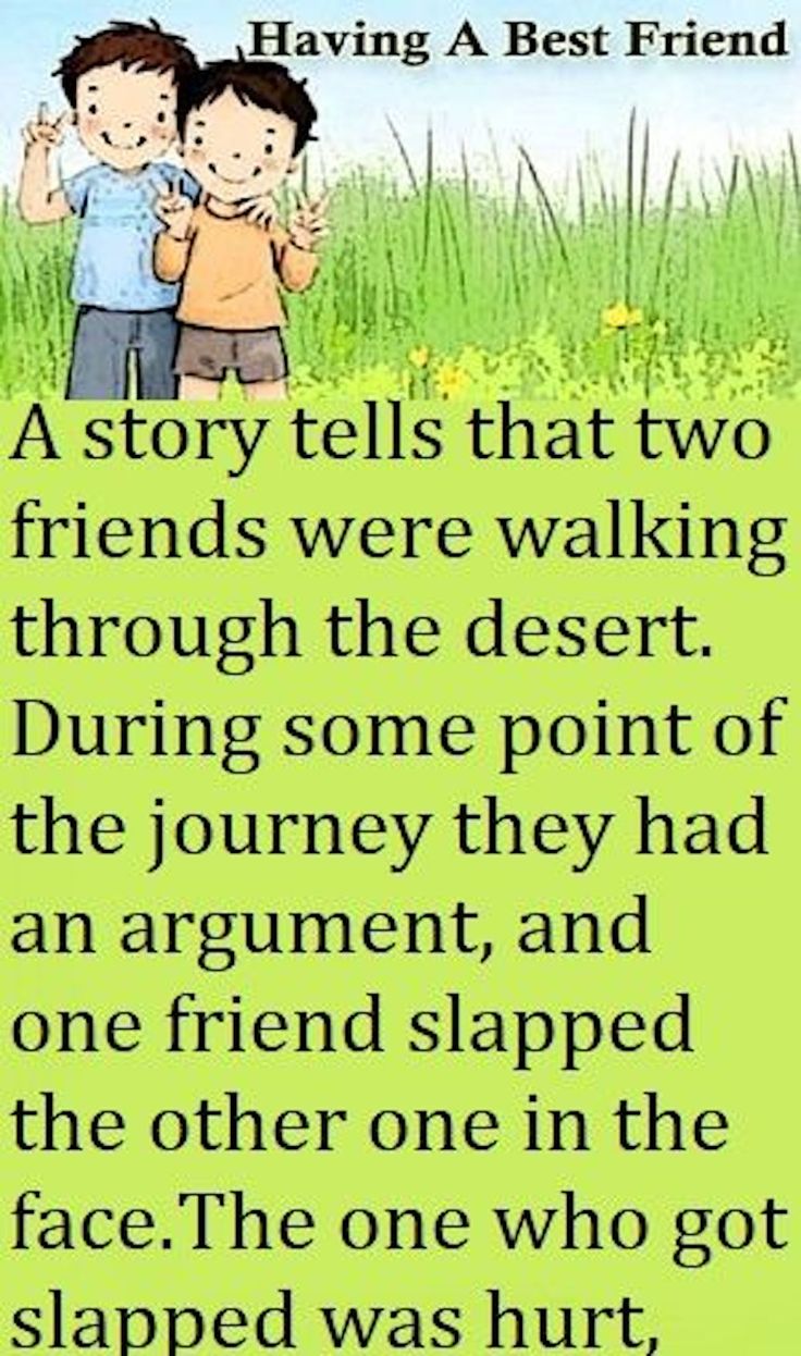 two children hugging each other in front of a green field with the words,'a story tells that two friends were walking through the desert during some point of the journey