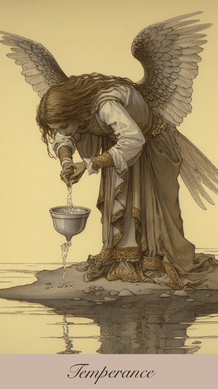 an angel is pouring water into a bucket