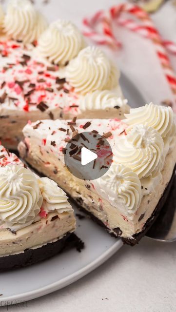 a white chocolate peppermint ice cream pie on a plate