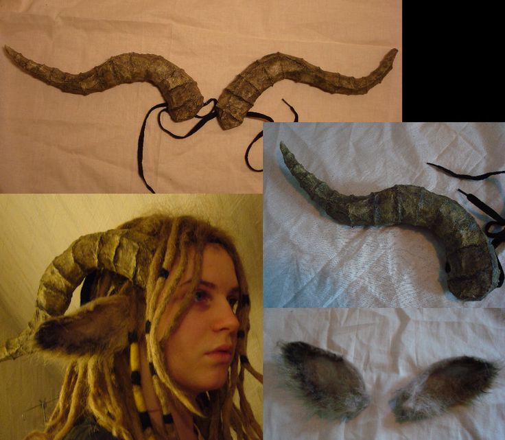 four different pictures with various types of hair and animal horns on them, including one woman's head wearing dreadlocks