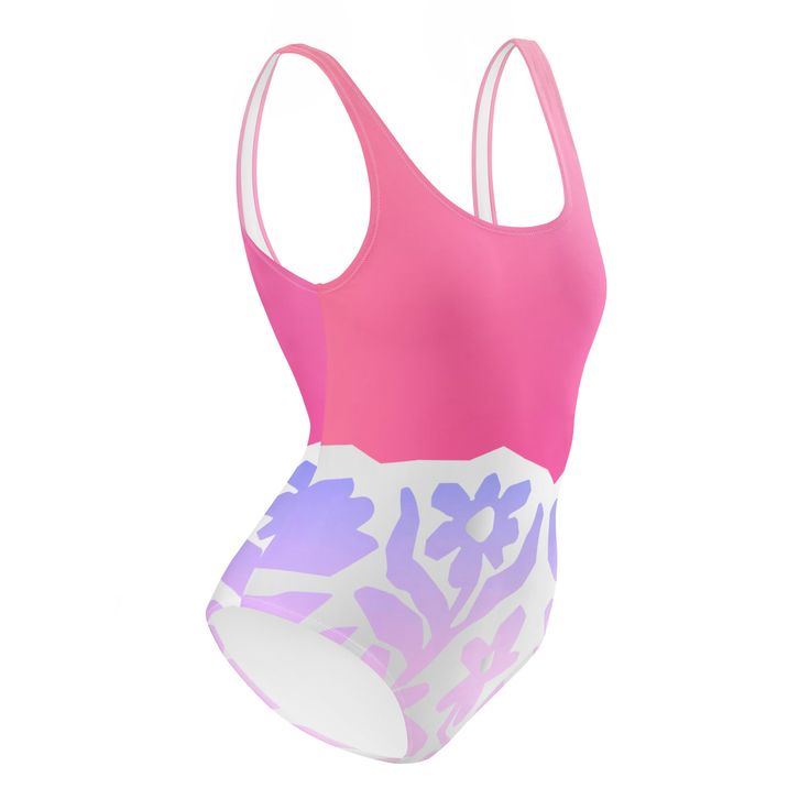 Show off your best features with our flattering Florence Pink One Piece Swimsuit. Its abstract pink floral design and smooth fabric will make you stand out by the pool or at the beach!• 82% Polyester, 18% Spandex• Fabric weight: 6.78 oz/yd² (230 g/m²), weight may vary by 5%• Chlorine-resistant fabric• Cheeky fit with a scoop neckline and a low scoop back• Zig-zag stitching• Double-layer front • Four-way stretch material stretches and recovers on the cross and lengthwise grains Size guide CHEST ( Pink Printed Tankini For Poolside, Pink Printed Tankini For Swimming, Pink Floral Print Tankini For Swimming, Pink Fitted Tankini For Surfing, Pink Printed Bodysuit For Beach Season, Pink Stretch Leotard For Summer, Fitted Pink Tankini For Surfing, Fitted Pink Bodysuit For Sunbathing, Pink Floral Print Bodysuit For Pool