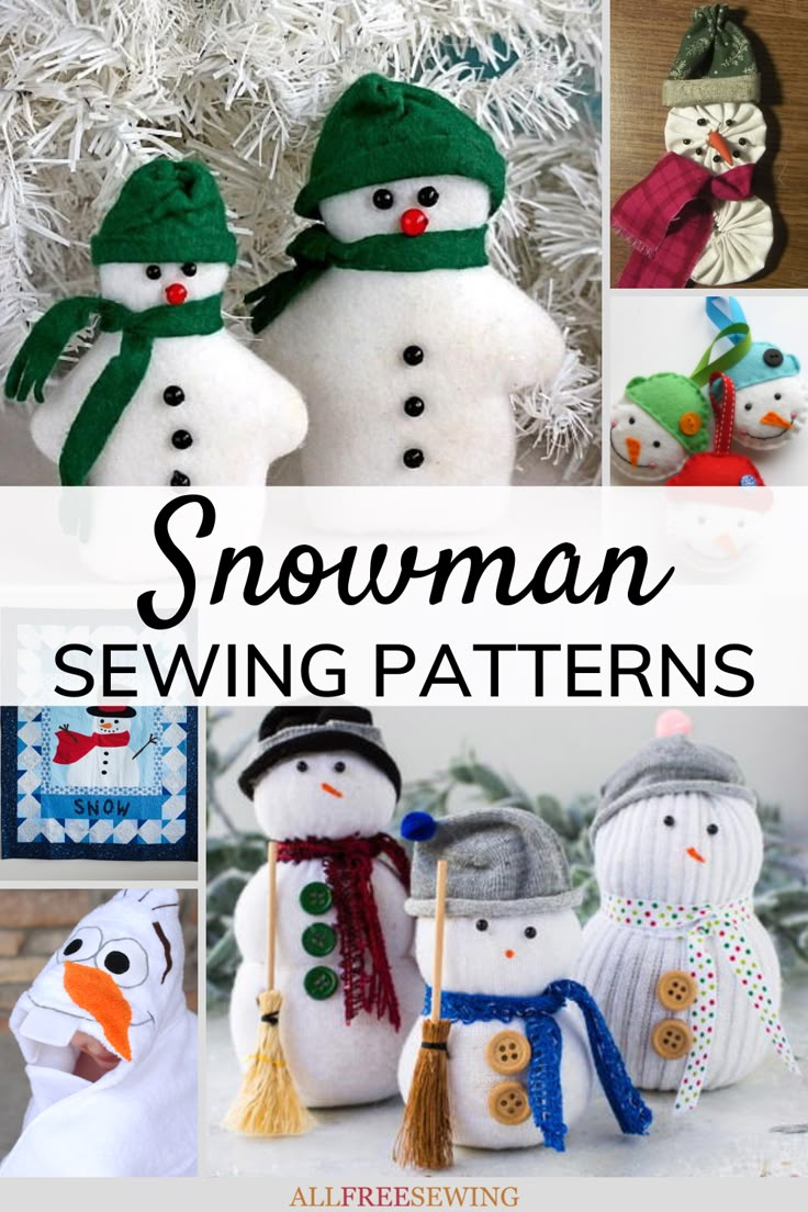 snowman sewing patterns with text overlay