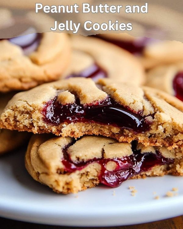 peanut butter and jelly cookies stacked on top of each other with the title above it