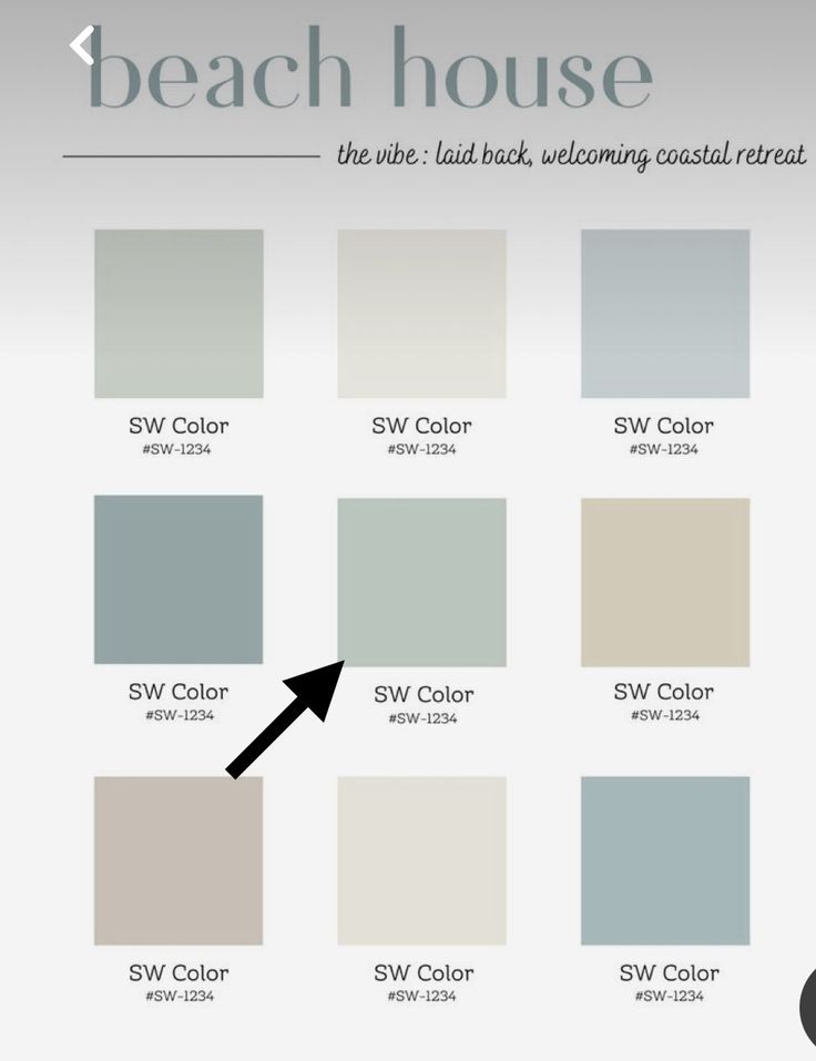 the beach house color scheme is shown in shades of gray, white and grey with an arrow