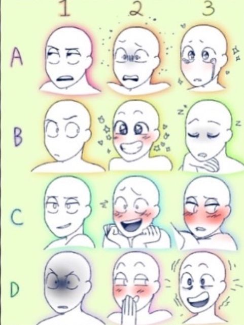 an image of different facial expressions on a cartoon character's face and expression chart