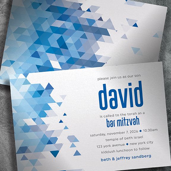 two blue and white flyers with geometric shapes on the front one has a name that reads david