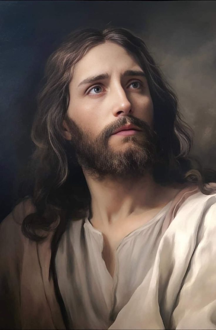 the face of jesus with long hair and beard