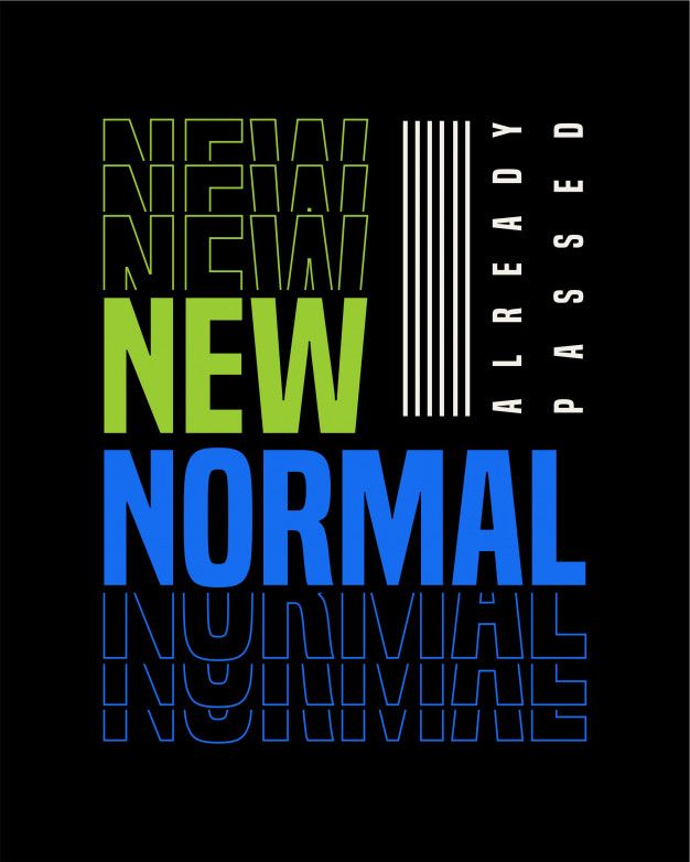 the new normal logo is shown in blue, green and black