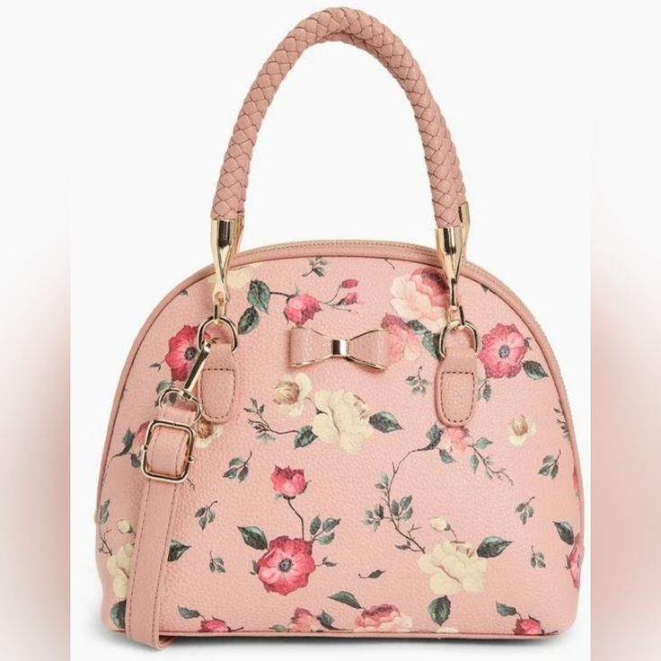 Brand: Like Dreams Color: Blush Pink And Floral Print. Details: Gold Hardware, Crossbody Strap Included So It Can Be Worn Two Ways. Braided Shoulder/Hand Strap. New With Tags Feminine Pouch Bag With Detachable Handle, Elegant Top Handle Bag With Floral Print, Chic Bags With Floral Print For Daily Use, Chic Satchel With Floral Print, Chic Floral Print Bags For Daily Use, Chic Daily Use Bags With Floral Print, Chic Floral Print Satchel Bag, Multicolor Floral Print Top Handle Bag, Pink Floral Print Shopping Bag