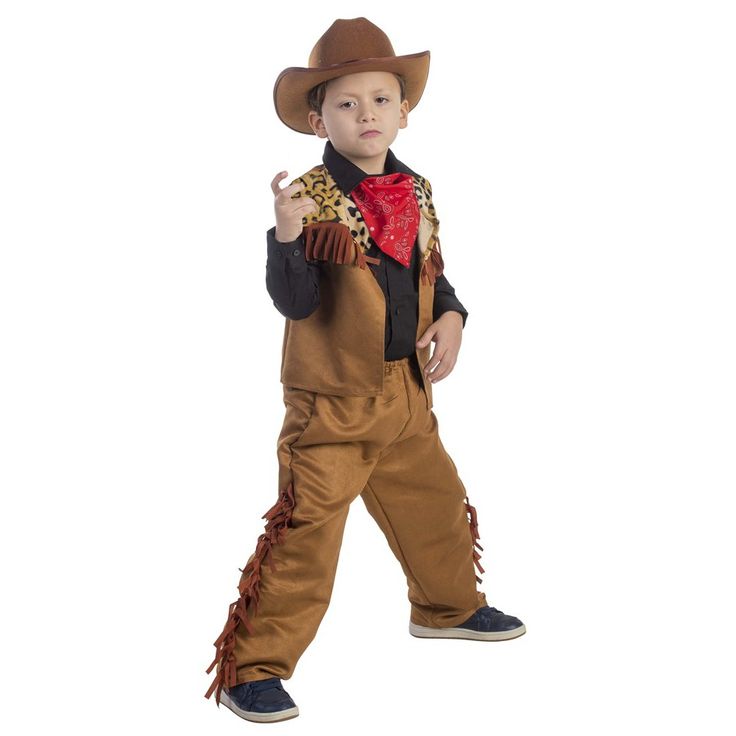 a little boy dressed up as a cowboy holding a knife and wearing a costume with feathers