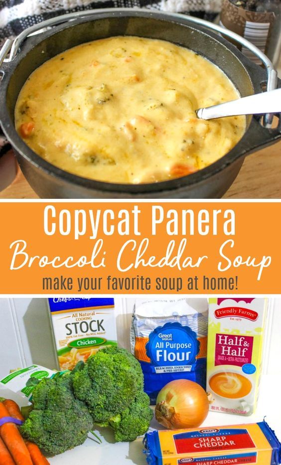 broccoli cheddar soup in a pot with carrots and other ingredients