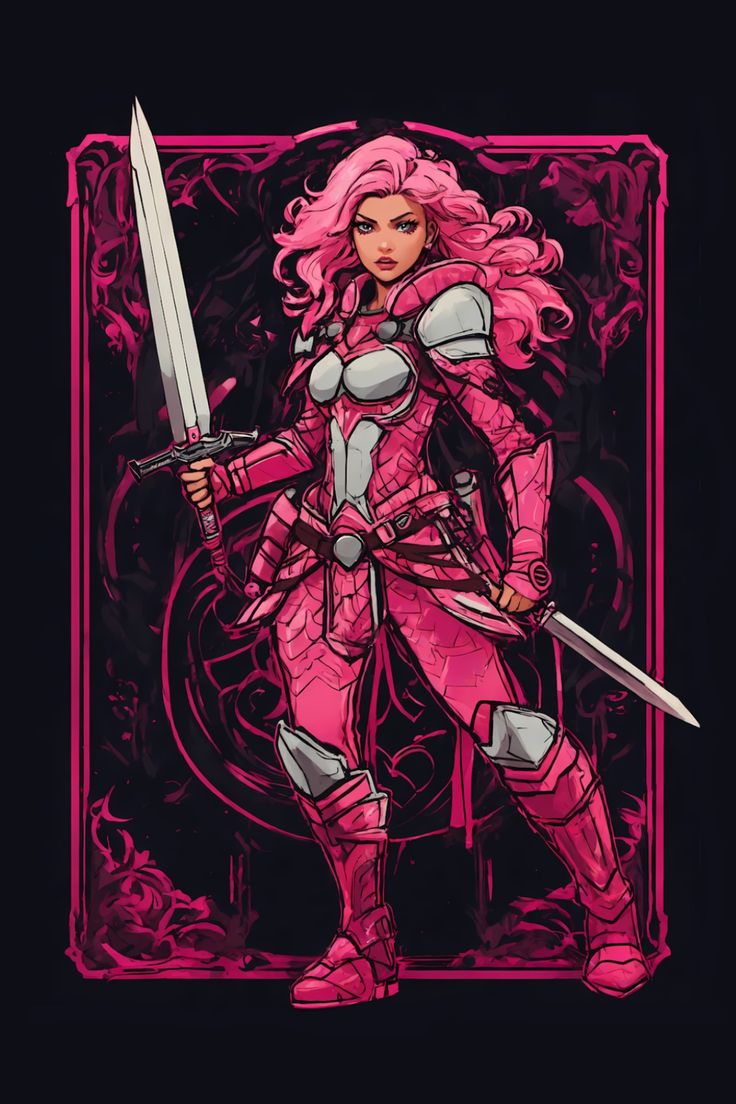 Pink Girl Warrior T-Shirt Pink Barbarian, Barbie Cosplay, Ninja Games, Pink Warrior, Warrior Girl, Magical Girl, Pink Hair, Pink Girl, Pink Purple