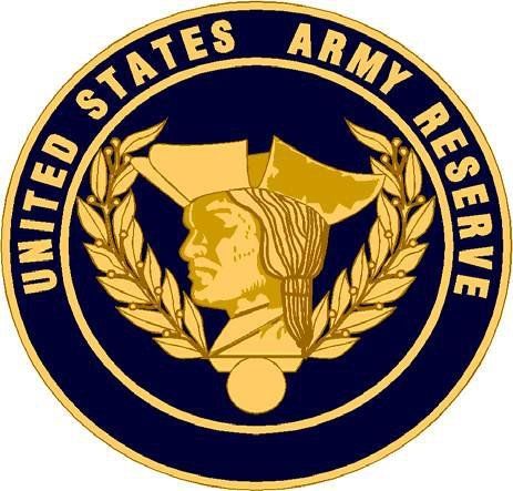 the united states army reserve seal is shown in blue and gold with an image of a soldier's head