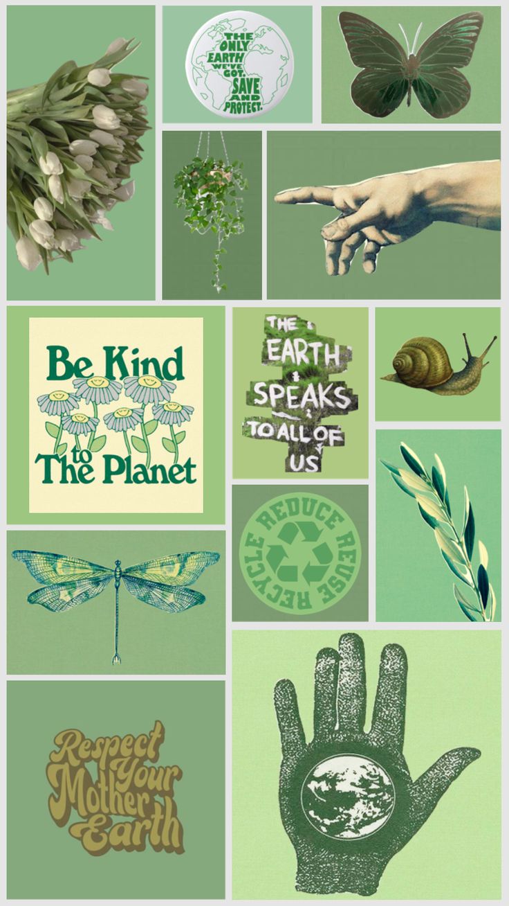 a collage of images with different types of plants and animals on them, including hands,