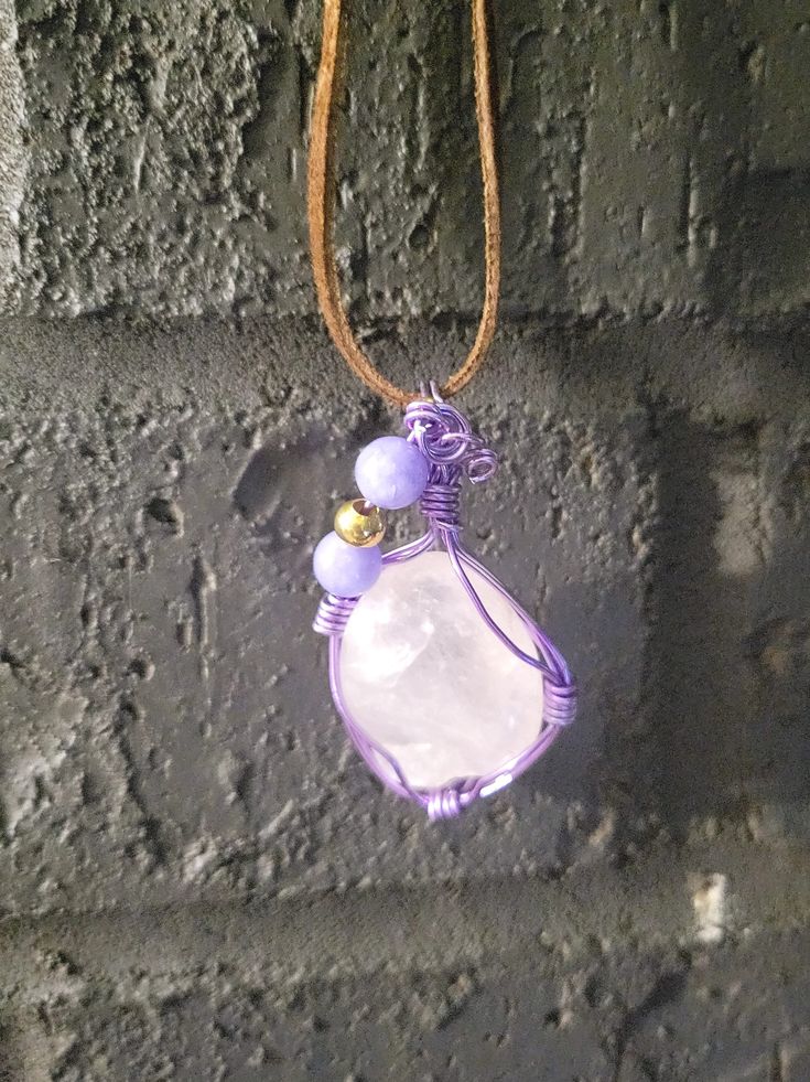 Beautiful purple Jade & white Brazilian agate crystal pendant necklace. Adjustable Amethyst Crystal Necklace As Gift, Adjustable Amethyst Crystal Necklace For Gift, Rose Quartz Gemstone Pendant Necklace, Purple Amulet Necklaces As Gifts, White Rose Quartz Jewelry For Jewelry Making, Agate Round Pendant Crystal Necklace As Gift, Quartz Pendant Necklaces As Gift, Handmade Mineral Crystal Pendant Necklace, Quartz Pendant Necklaces For Gifts