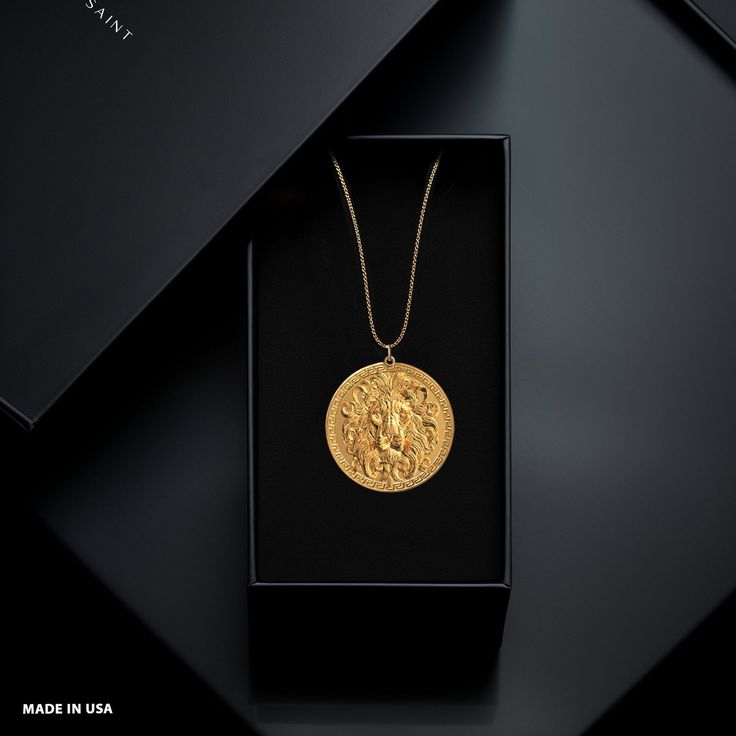 PENDANT INFORMATIONThis pendant is made of real, solid gold.• Made in USA• Material: 14k or 18k solid gold• Finish: polished• Height: 1.13" (29 mm) | *includes the small circle, bail dimensions not included• Width: 1" (26 mm)• Pendant weight: approx. 8 grams (14k)• Bail: fits up to 4 mm chains• Solid back, not hollow• A certificate of authenticity is included• Delivered in our elegant jewelry box, making it the perfect gift Shipping: All of our orders are custom-made. Please allow approximately Lion Pendant, Gold Lion, Solid Gold Chains, Small Circle, Box Making, Yellow Gold Pendants, Elegant Jewelry, Gold Finish, Handcrafted Jewelry