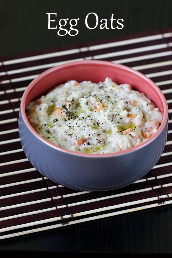 an egg oatmeal in a bowl on a table with text overlay