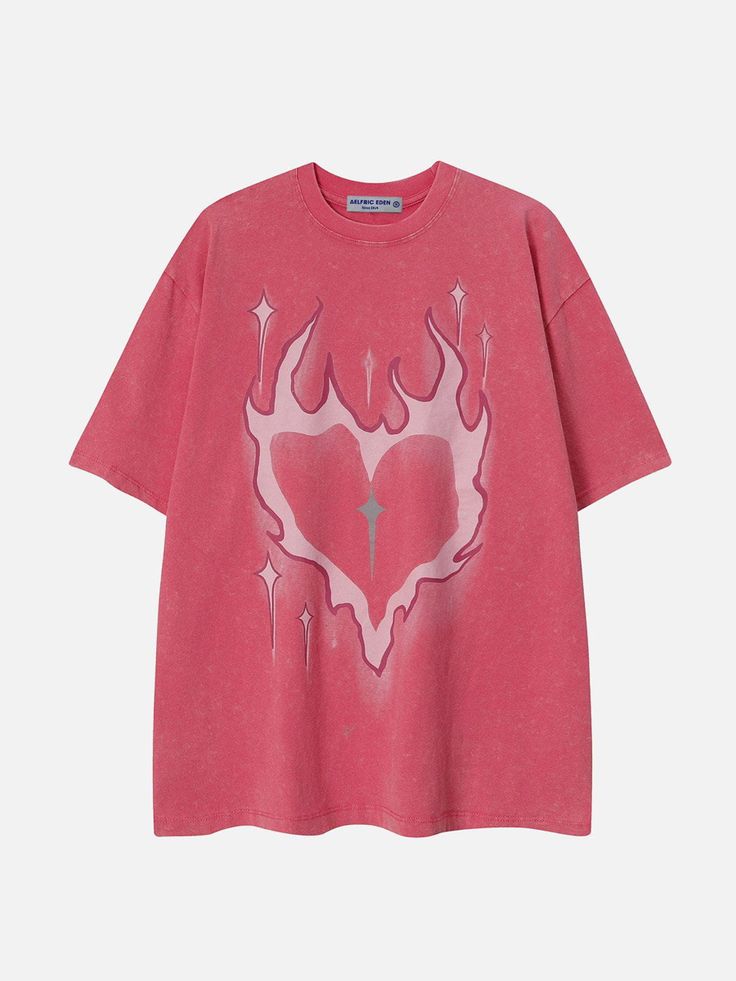 Heart Shirt Design, Heart Flame, Retro Summer Outfits, Oversize Tshirt, Oversize Style, Top Streetwear Brands, Aelfric Eden, 150 Lbs, 110 Lbs