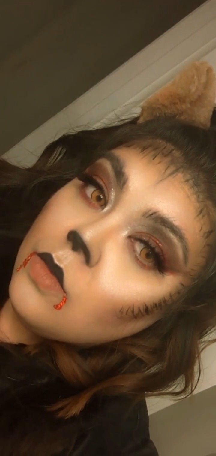 Wolf Halloween makeup Granny Wolf Costume, Cute Wolf Makeup, Easy Wolf Makeup, Big Bad Wolf Costume Women, Wearwolf Costume, Wolf Makeup Women, She Wolf Costume, Wolf Costume Makeup, Wolf Halloween Makeup