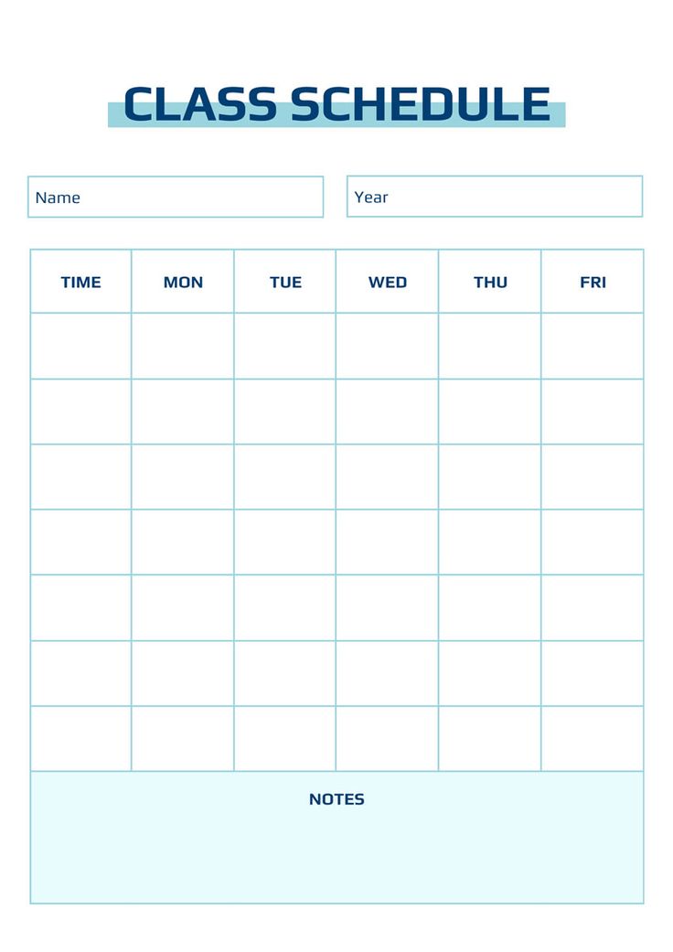 a printable class schedule for students to use on their own school days and schedules