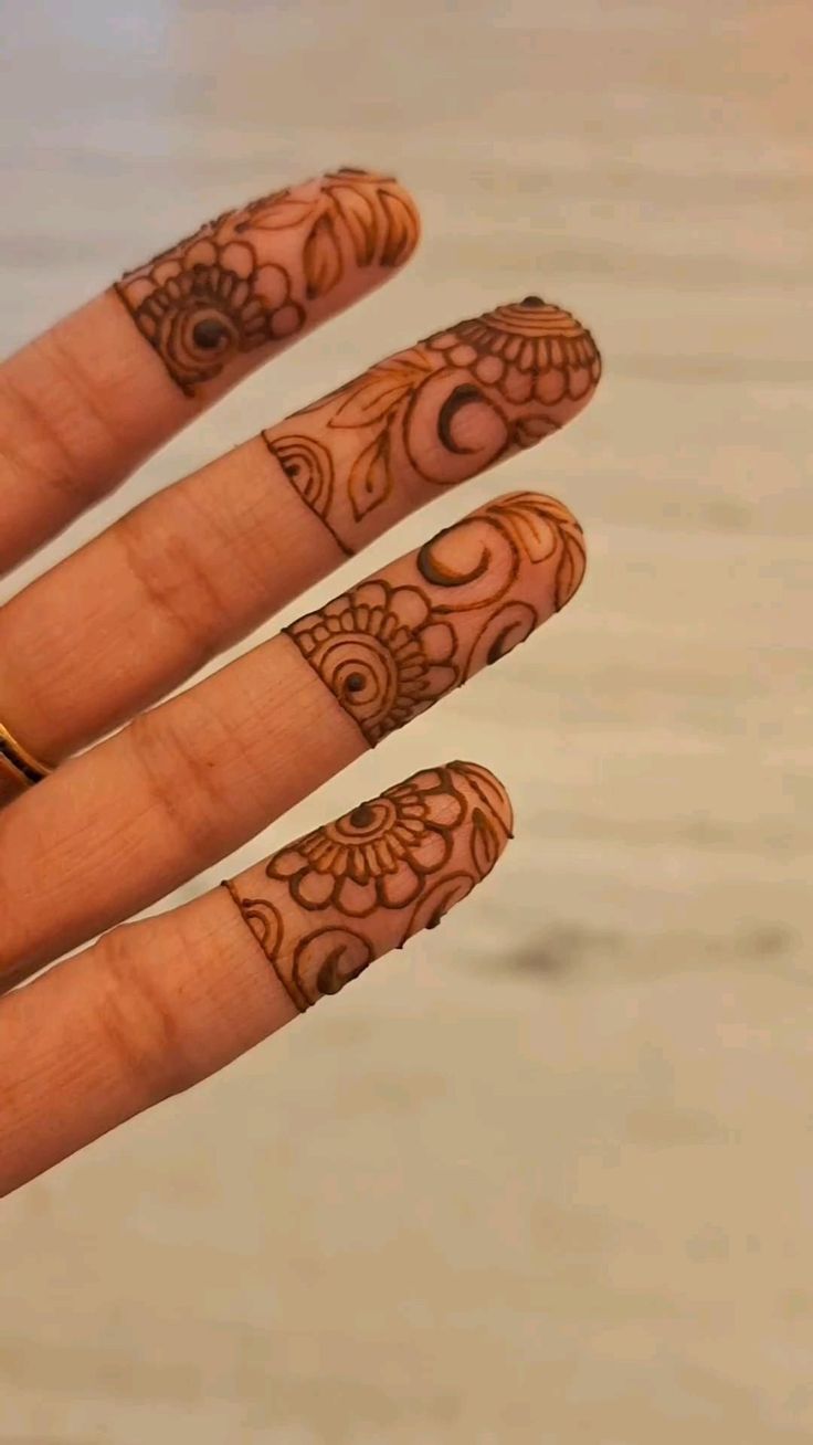 a woman's hand with henna tattoos on it