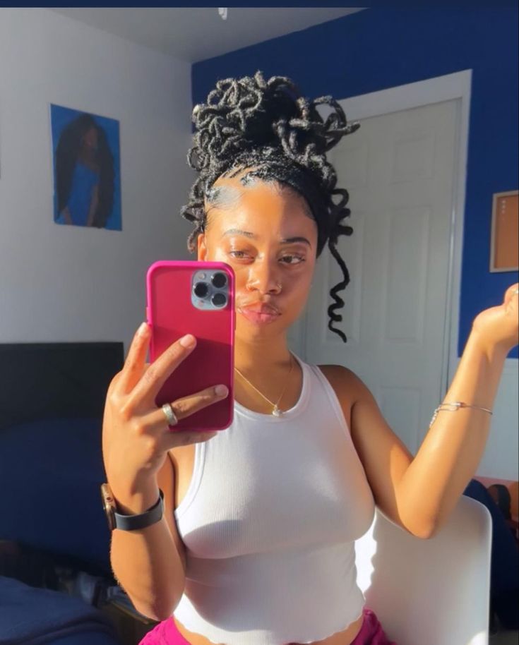 Curly Locs Updo Hairstyles, Picture Day Loc Styles, Loc Styles Homecoming, Loc Curly Updos, Side Part Locs Black Women, Curly Loc Hairstyles For Black Women, Updo Hairstyles With Locs, Curly Loc Hairstyles For Women, Loc Styles For Woman