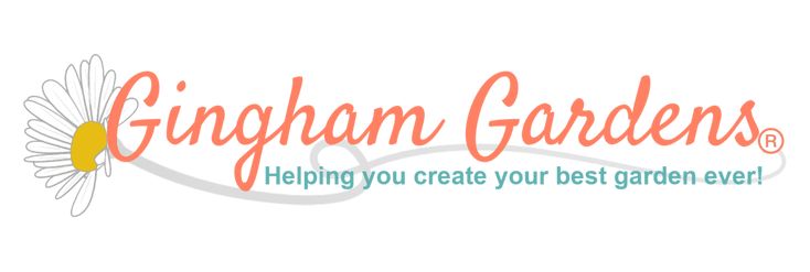 the logo for ginghan gardens helping you create your best garden ever, with daisies