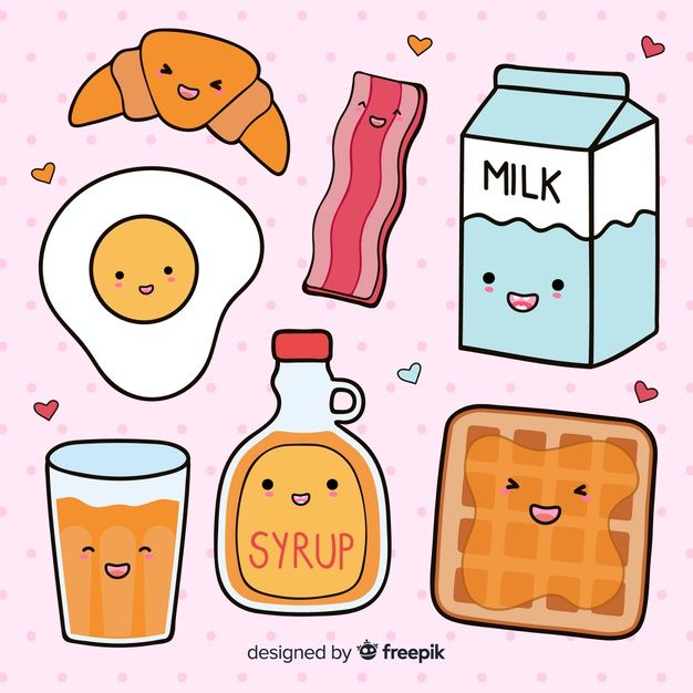 cute breakfast items with milk, bread and eggs