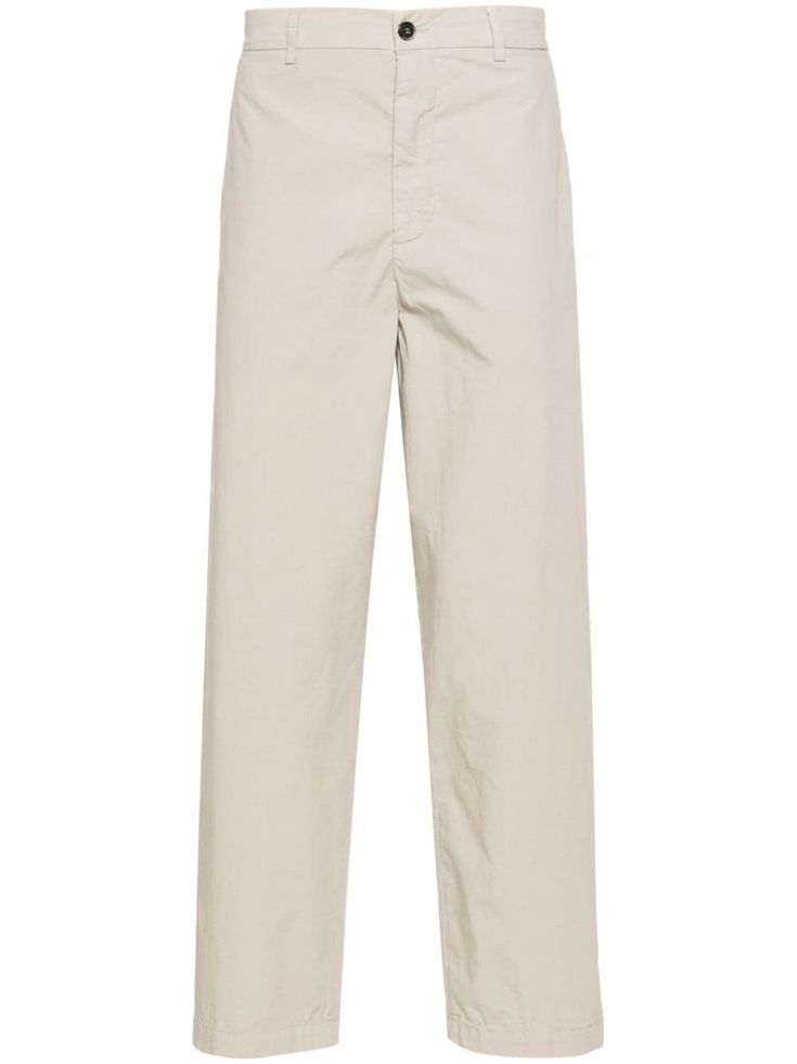 beige cotton blend interlock twill weave crinkled finish mid-rise concealed fly and button fastening belt loops two side slash pockets two rear button-fastening pockets wide leg Casual Sportswear, Twill Weave, Mens Sportswear, Engineered Garments, Workout Pants, Loafer Shoes, Bottoms Pants, Shoe Laces, Mid Rise