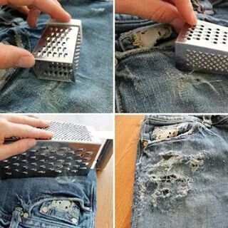 there is a metal grater in the back pocket of someone's jeans