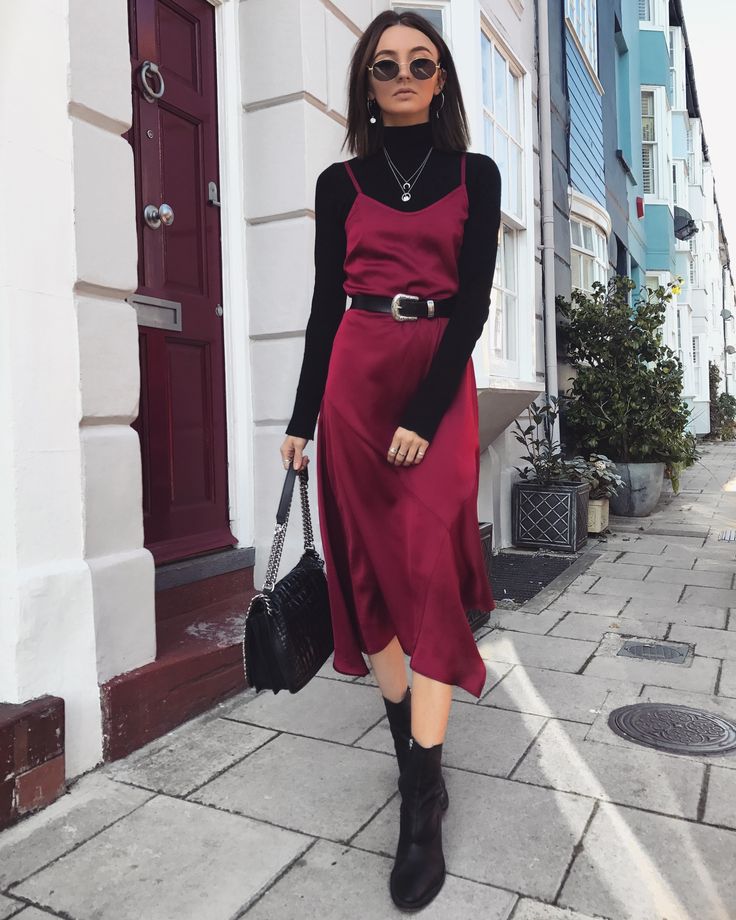 Shirt Under Dress Outfit, Slip Dress Winter, Slip Dress Outfit Winter, How To Style A Slip Dress, Shirt Under Dress, Slip Dress Outfit, Red Slip Dress, Trendy Outfits Winter, Winter Dress Outfits