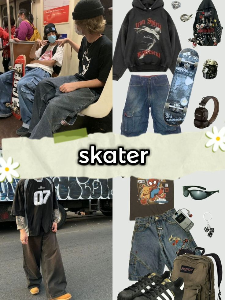 Garage Aesthetic Outfits, Scate Bords Outfit, Skater Clothes Aesthetic, 90s Skater Aesthetic Outfits, Skateboarder Outfits, Skate Punk Fashion, Skater Summer Outfits, Skater Style Aesthetic, Y2k Skater Outfits