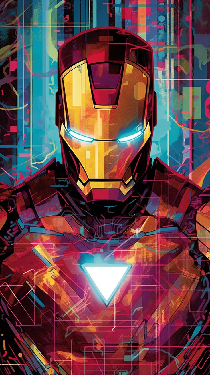 the iron man poster is shown in this image, it appears to be made out of digital