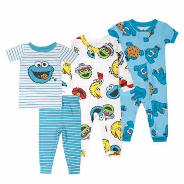 Cookie Monster Infant 4-Piece Sleep Set, Blue Features: Cookie Monster Color(S): Blue (Sesame Street Cookie Monster), Set Includes: (1) Short Sleeve Shirt, (1) Long Pant, (1) Long-Sleeve Onesie, (1) Short-Sleeve Onesie Front Full-Length Zipper Front Neckline Snap Closure Snug Fit Stretch Fabric Made In Cambodia Content: 95% Polyester | 5% Spandex Size Subject To Availability Care Instructions: Turn Garment Inside Out Machine Wash Cold Gently Cycle With Like Colors Use Only Non-Chlorine Bleach Wh Cookie Monster Pajamas, Paw Patrol Pajamas, Mickey Mouse Characters, Elmo And Cookie Monster, Sesame Street Cookies, Sesame Street Cookie Monster, Toddler Pajamas, Christmas Pajama Set, Cozy Pajamas