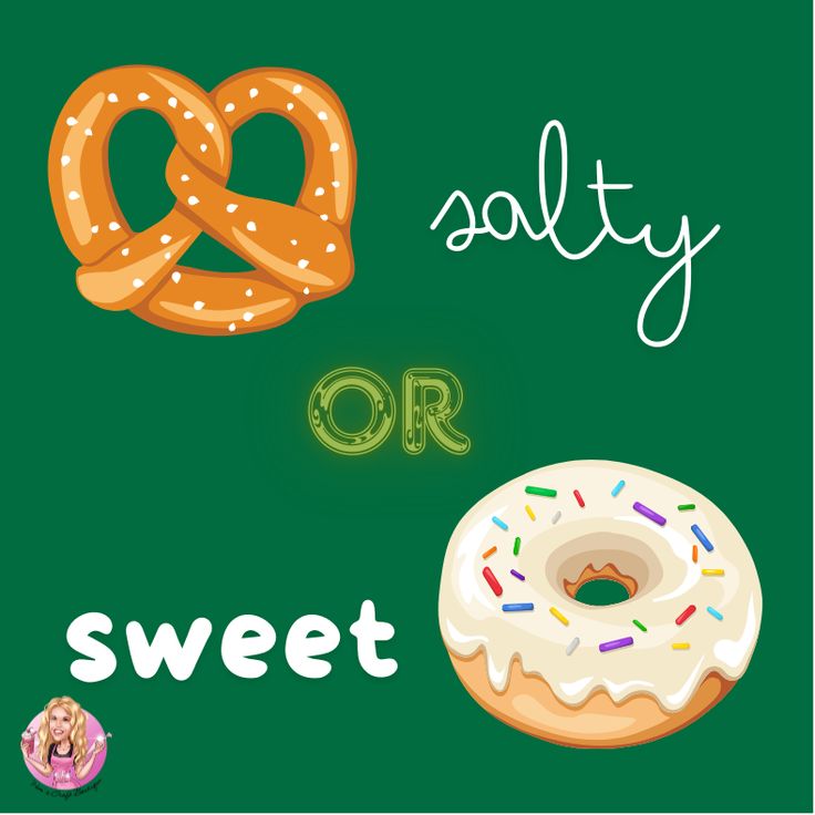 a green background with donuts and pretzels that say salty or sweet