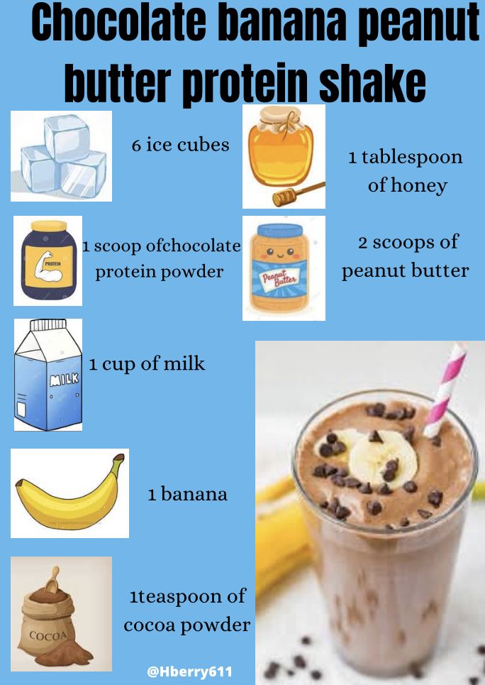 the chocolate banana peanut butter protein shake is shown with information about how to make it