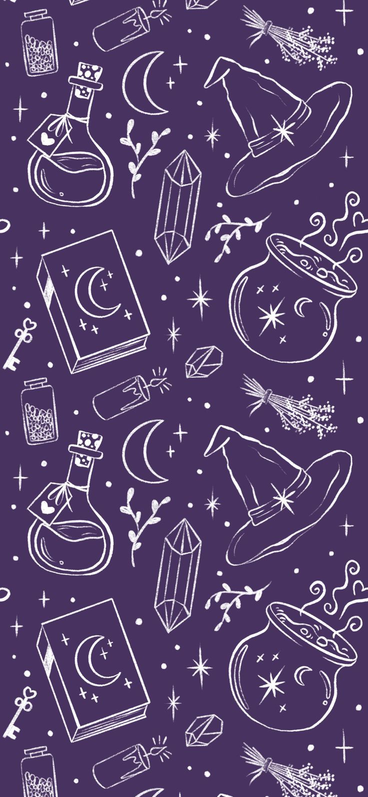 a purple background with white doodles and stars on the bottom right hand corner is an illustration of various objects in space