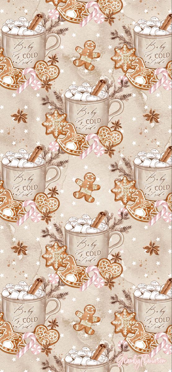 a christmas themed background with cookies and mugs