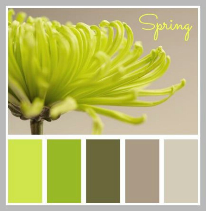 the color scheme is lime green and gray, with white flowers on each side of it