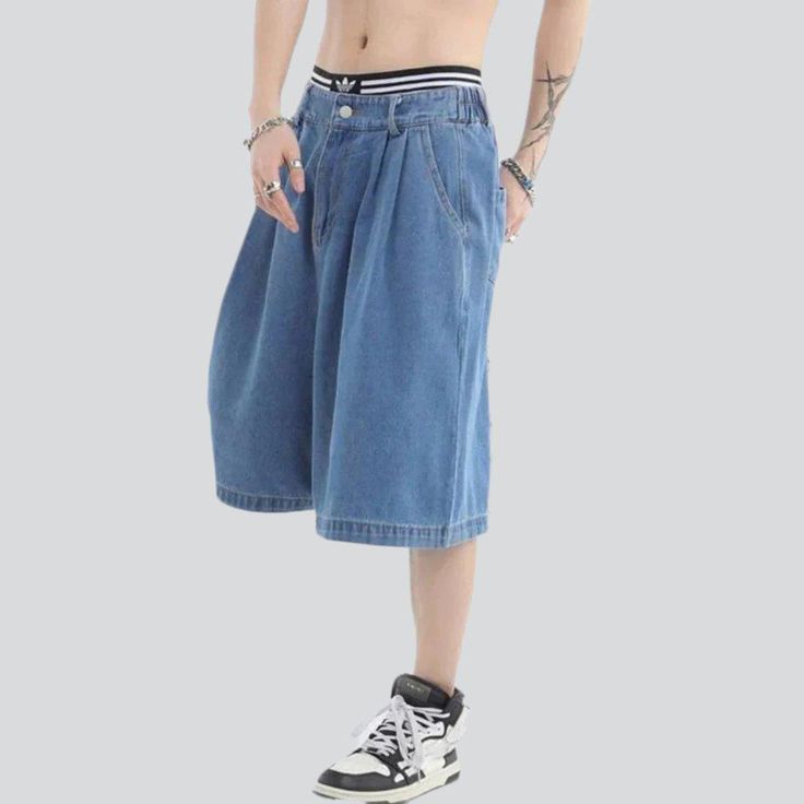 Take your look to the next level this summer with our retro baggy men's denim shorts from the 2023 Collection. Combining the timeless trend of denim with the couture trend of y2k fashion. these shorts will become your go-to piece for any occasion. Featuring a medium-rise fit. zipper and button closures. and a variety of colors. these shorts are the perfect blend of comfort and vibe.Distinctive Features: Y2K Style: Inspired by the latest Y2k trendy trends. these shorts are a stylish vogue stateme Denim Clothes, Cool Denim, Mens Denim Shorts, Unique Looks, Denim Clothing, Denim Patterns, 2023 Collection, Current Fashion Trends, Daily Style