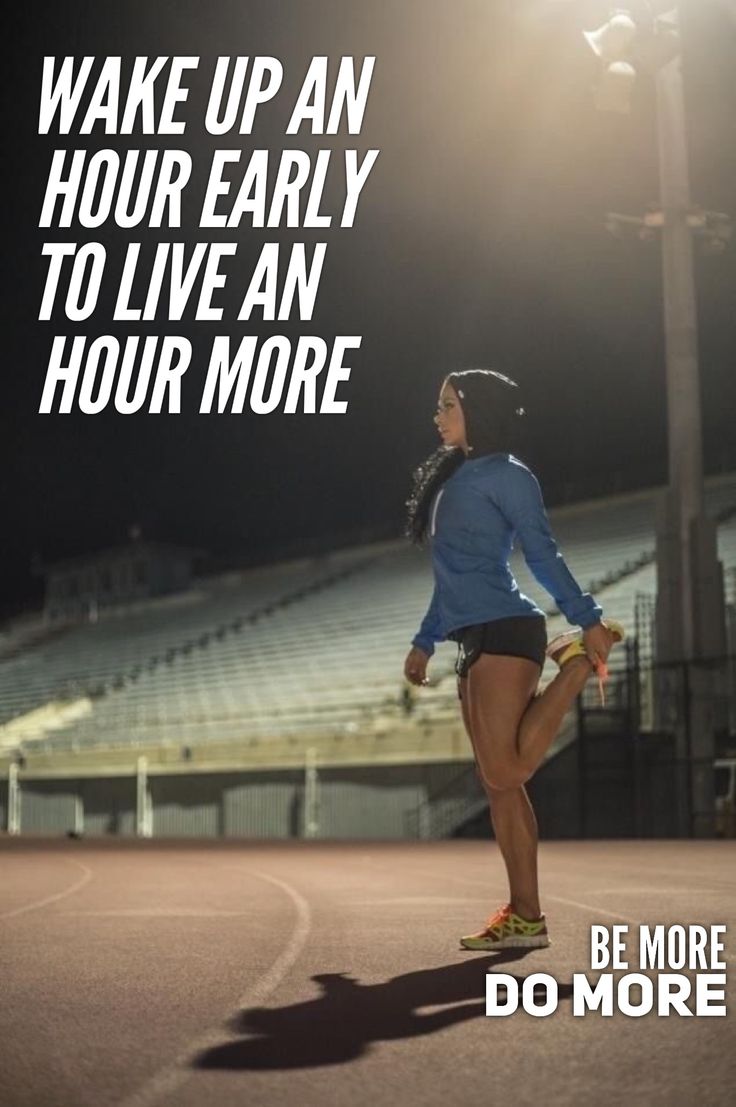 a woman running on a track with the words wake up an hour early to live an hour more