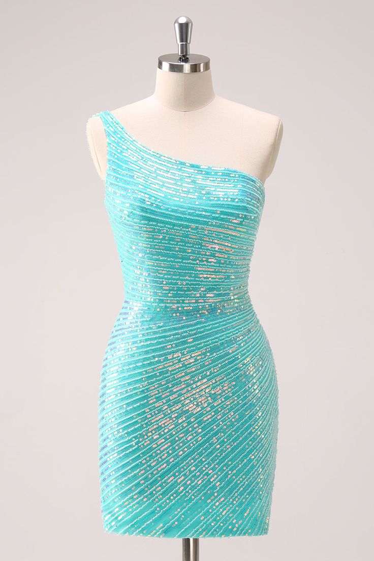 Zapaka Women Sparkly Mint Homecoming Dress with Sequins One Shoulder Tight Short Cocktail Dress – ZAPAKA Teal Sparkly Dress, Mint Homecoming Dresses, Tight Hoco Dress, Tight Homecoming Dress, Special Event Outfit, Short Graduation Dresses, Lovely Partner, Winter Formal Dresses, Blue Sequin Dress