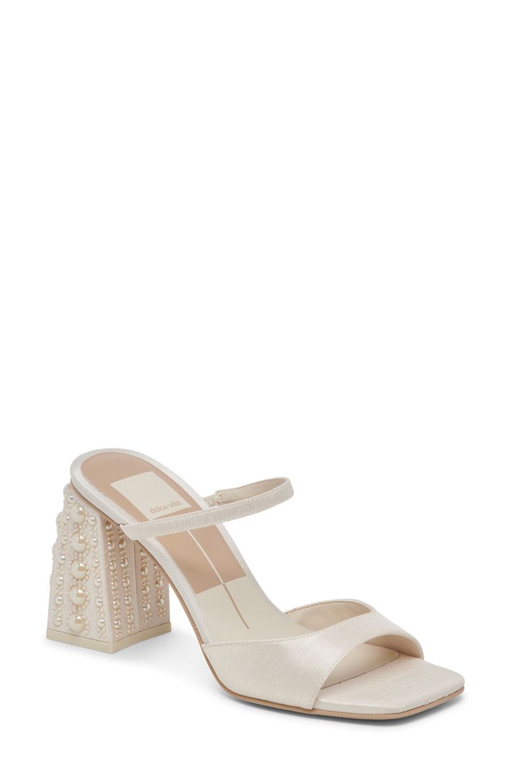 Dolce Vita Jemmy Imitation Pearl Slide Sandal (Women) | Nordstrom Glamorous Open Heel Block Heels For Spring, Elegant Square Toe Block Heels For Party, Glamorous Spring Open Heel Block Heels, Summer Evening Block Heels With Stacked Heel, Evening Block Heels With Stacked Heel And Square Toe, Party Square Toe Block Heels With Reinforced Heel, Party Block Heels With Reinforced Heel And Square Toe, Glamorous Block Heels For Summer Formal Events, Glamorous Summer Formal Block Heels