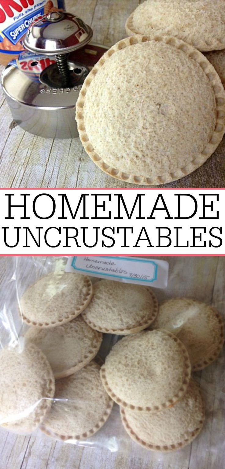 homemade uncrusttables in plastic bags on a wooden table with text overlay that says homemade uncrusttables