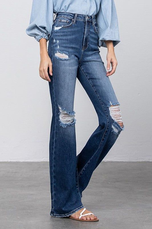 HIGH WAIST LONG STRAIGHT JEANS65% COTTON, 32% POLYESTER, 1.5% VISCOSE, 1.5% SPANDEX(SIZE 3)WAIST 25"HIP 34"FRONT RISE 11"LEG OPENING 18 1/4"INSEAM 33"*Model wears size 3*MODELHEIGHT 5'9"WAIST 24"HIPS 35"BUST 34" Style: Casual Print / Pattern: Dark Wash Denim Silhouette: Bootcut Flare Fit: Relaxed Embellishment: 5 pockets Neck Line: N/A Sleeve: N/A Length: Long Closure: Button Closure Lining: No Made In: CHINAFabric Contents: 65% COTTON, 32% POLYESTER, 1.5% VISCOSE, 1.5% SPANDEX Stretch fabric No Long Straight Jeans, Burgundy Outfit, Denim Day, Denim Details, Maxi Dress Party, Romper With Skirt, Dark Wash Denim, Premium Denim, Sheer Fabrics