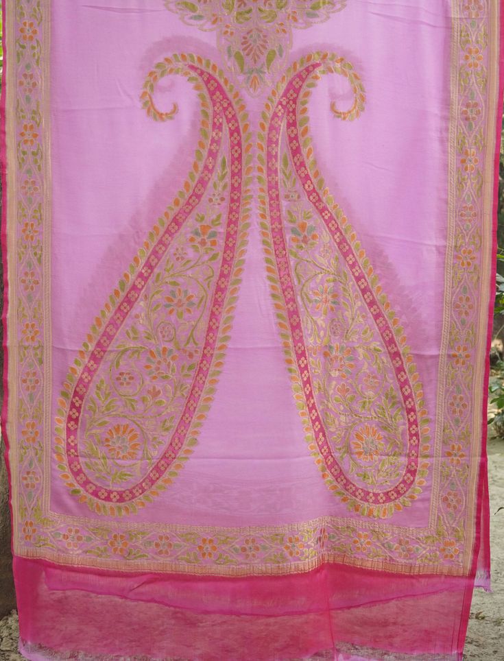 Category: Handloom Banarasi Georgette DUpatta Add a dash of color to your ethnic look with this beautiful Handloom Banarasi Silk Dupatta. The Banarasi Handloom Dupatta is made of pure Georgette silk and has the illustrious big woven boota. Fabric - Pure Georgette Silk Georgette is a light-weight, crinkled and sheer fabric, displaying an overall bouncy look. A strong absorbent, Georgette is easy to dye and has dull-rough texture. Georgette is made from twisting yarns of silk. Color - Purple Weave Semi-stitched Pink Tussar Silk Kurta, Pink Tussar Silk Kurta For Diwali, Pink Tussar Silk Kurta With Dupatta, Ceremonial Shawl For Festivals, Pashmina Dupatta With Traditional Patterns For Ceremonies, Pink Tussar Silk Bollywood Kurta, Traditional Pashmina Dupatta For Ceremonial Use, Traditional Pashmina Dupatta For Ceremonial Occasions, Jamawar Pashmina Shawl With Motifs For Traditional Ceremonies