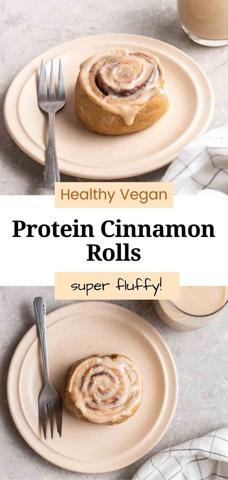 healthy vegan protein cinnamon rolls on plates