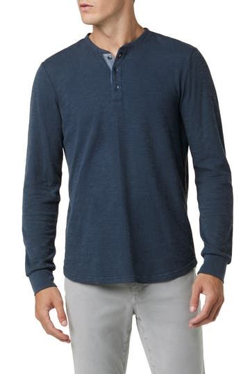 Stay cozy in style when you wear this contemporary long-sleeve henley shirt crafted from double-faced fabric. 26" length (size Small) Button half-placket Crewneck Long sleeves Curved hem 81% cotton, 19% polyester Dry clean or machine wash, tumble dry Imported Long Sleeve Henley With Buttons For Fall, Fall Long Sleeve Henley With Buttons, Casual Cotton Henley With Button Cuffs, Casual Long Sleeve Henley With Button Closure, Long Sleeve Henley For Fall, Fall Long Sleeve Henley, Casual Long Sleeve Henley, Casual Long Sleeve Henley With Button Cuffs, Fall Henley With Relaxed Fit And Henley Neckline